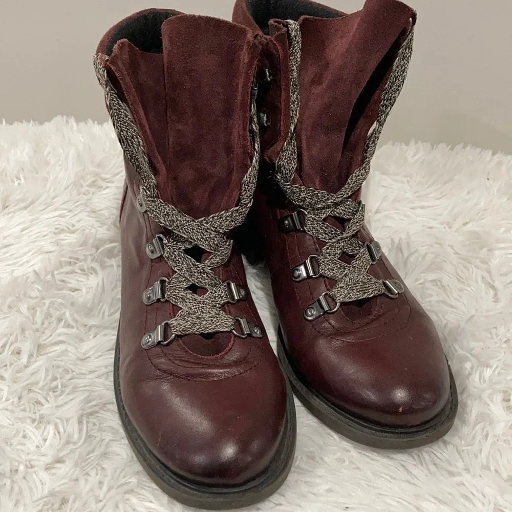 Sam Edelman Darrah Burgundy leather combat boots size 7.5 - Picture 2 of 10
